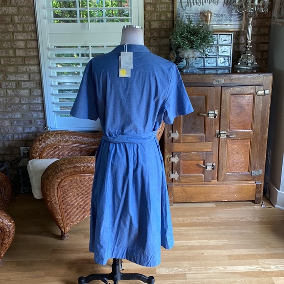 BODEN DENIM BUTTON SHIRT DRESS BELTED PLUS 16 R NEW POCKETS - Picture 5 of 11
